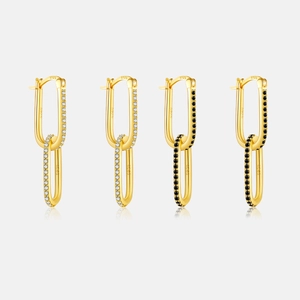 Orecchini A Doppio Cerchio Geometrico Perno In Argento Sterling 925 Placcato Oro Zirconia Nero Bianco Gioielli Moda