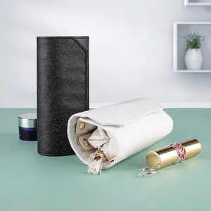 Portable Glitter PU Leather Jewelry Roll Bag Foldable Travel Jewelry Organizer With Tassel For Rings Necklaces Earrings Women Gift