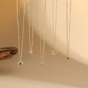 Minimalist Copper Zirconia Pendant Necklace For Women Gold Plated Tree Of Life Shell Teacup Cat Small Clavicle Chain Jewelry