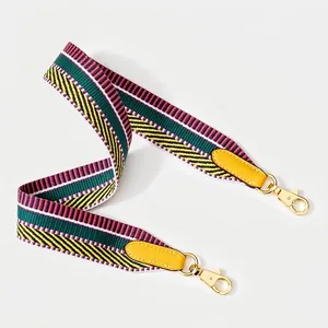 Adjustable colorful woven strap with gold metal lobster clasps for crossbody bags