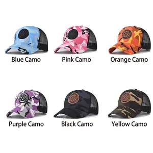 Lot de six casquettes de baseball camouflage en coton avec écussons brodés ronds en 3D
