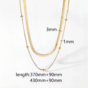 Details der 3mm Schlangenkette und 1mm Perlenkette mit Maßen in 18k Goldbeschichtung