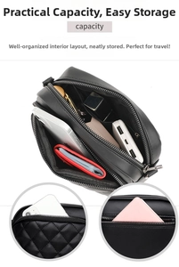Internal view of quilted black crossbody bag showing spacious capacity and secure zipper