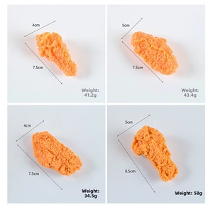 Detail view of realistic fried chicken models with precise size and weight measurements