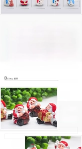Detailed size chart and macro view of miniature painted Santa Claus and snowman figurines