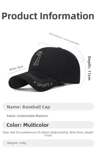Detailed size chart for camouflage baseball cap with adjustable 55-60cm circumference