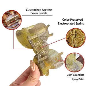 Amber marble acetate butterfly hair claw clip with durable gold plated spring for women