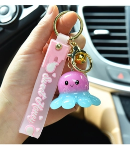 Detailed view of a cute light-up pink and blue resin octopus keychain with Sweet Honey strap.