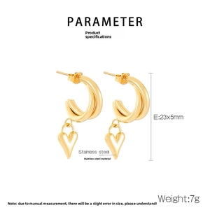 Detailed specs for gold double hoop heart earrings made of 23x5mm stainless steel