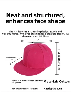 Tabella taglie per cappellino baseball rosa in cotone a 6 pannelli con tesa piatta
