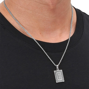 Hip hop men's stainless steel square pendant necklace with twisted chain and letter E