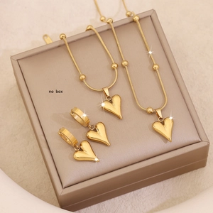 Heart Pendant Necklace And Earrings Stainless Steel Gold Plated Minimalist Dainty Jewelry Trendy Fashion Women