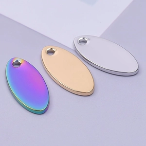 Polished oval stainless steel pendants in gold, silver and rainbow for DIY jewelry