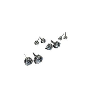 Sparkling zircon round stud earrings in four sizes with silver needle and claw setting