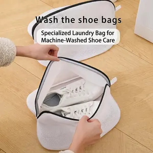 Shoe Washing Bag Polyester Mesh Zippered Laundry Bag Machine Wash Protective Net For Sneakers Travel Storage Case