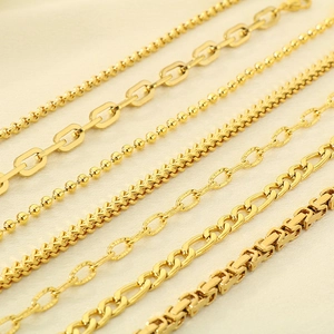 18K gold plated stainless steel chain bracelets in ball, box, and figaro styles