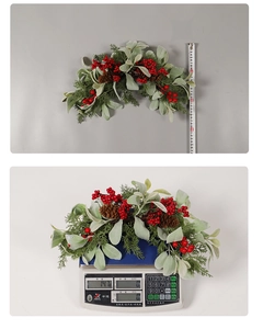Detailed measurement and weight check of Christmas red berry and pine cone garland