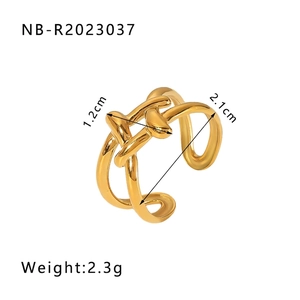 Minimalist gold twist knot open ring in stainless steel with 1.2cm width and 2.1cm span