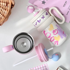 316 Stainless steel tumbler with handle and straw in cute pink and purple design