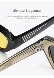 Detail of metal hinges and specifications on square TAC polarized sunglasses frames