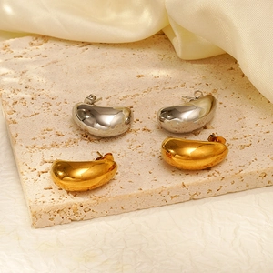 Orecchini A Lobo Goccia Minimalisti Acciaio Inossidabile Lucidato A Specchio Forma Fagiolo Accessorio Moda Donna