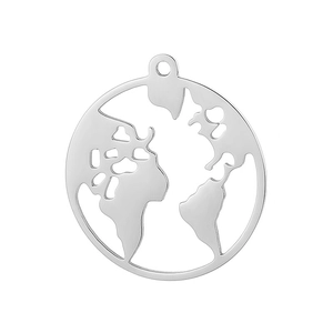 Creative stainless steel necklace with a hollowed-out world map pendant in silver