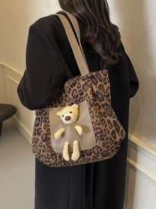 Modische Einkaufstasche mit Leopardenmuster, 3D-Teddybären-Tasche und Trägern