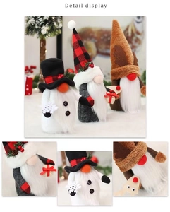 Detail display of Christmas gnomes with plaid hats and reindeer antlers for home decor