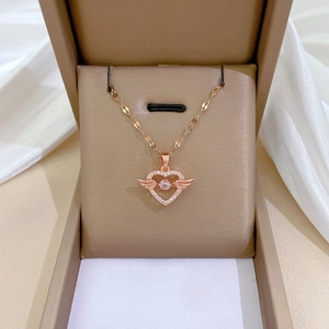 Rose gold angel heart necklace with sparkling crystals in a premium jewelry gift box