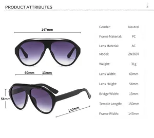 Tableau des tailles détaillé pour lunettes aviateur avec dimensions de la monture