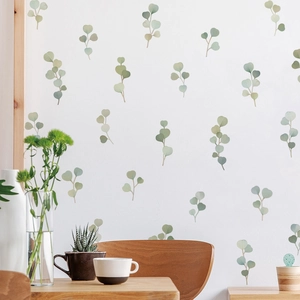 Nordic watercolor eucalyptus leaf wall stickers for a fresh minimalist home interior