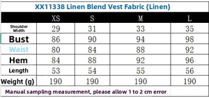 Size chart table for linen vest set including shoulder and bust measurements
