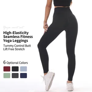 Women High Waist Seamless Yoga Pants Slim Fit Butt Lifting Sport Leggings Solid Color Moisture Wicking Athletic Gym Trousers