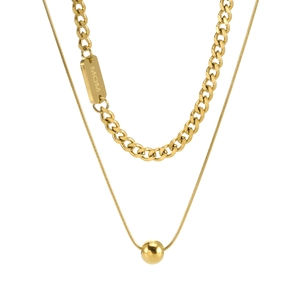 Collier Double Couche Acier Titane Plaqué Or Curb Snake Chain MOM Pendentif Perle Ronde Cadeau Fête Des Mères Pour Femmes