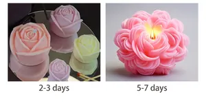 Detailed comparison of rose silicone molds showing burning time of small and large candles