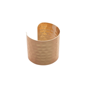 Minimalist wide open cuff bracelet with irregular hammered texture in rose gold finish