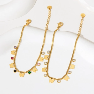 Golden stainless steel butterfly bracelets with colorful cubic zirconia charms for women