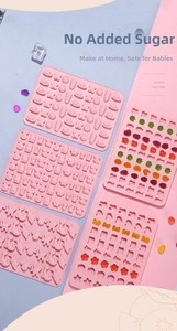 Detail view of multi-shape food-grade silicone molds for DIY gummy candies and chocolate