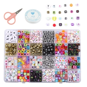 DIY jewelry kit with 24 compartments of beads, scissors, and 0.8mm elastic cord