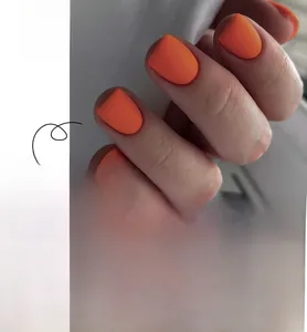 Detailed set of matte orange square press-on nails including 24 sizes for daily wear