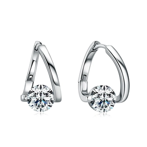 Irregular S925 silver hoop earrings with round moissanite in a minimalist design