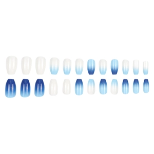 Short ballet press-on nails with blue and white gradient design in a 24-piece set