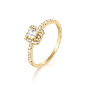 Classic square S925 sterling silver ring with halo diamonds for engagement