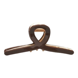 Elegant dark brown twisted claw clip hair accessory with metallic spring for women