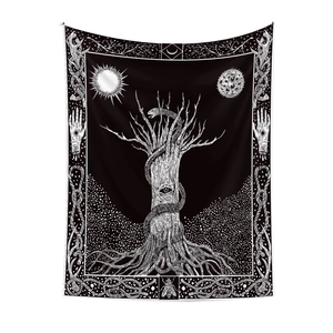 Mystical tree and snake tapestry with sun and moon celestial wall art hanging