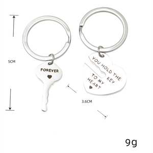 Couples stainless steel key and heart keychain set with Forever romantic engraving