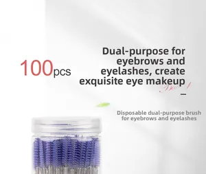 Disposable purple spiral eyebrow and lash brushes in clear storage container 100pcs