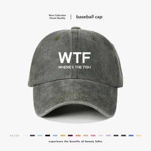 Washed Cotton Baseball Cap Retro Vintage Funny Letter Print WTF Where Is The Fish Sun Hat For Men Women