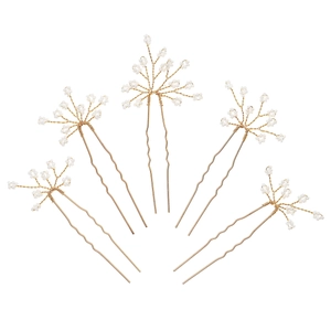Lot de 5 épingles à cheveux de mariée faites main avec perles et fil doré