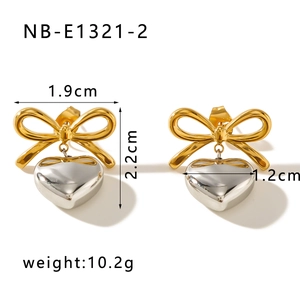Detail showing the 1.9cm width and 2.2cm height of the bow and heart drop earrings